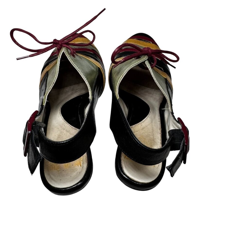 John Fluevog Brooke 6.5 Multicolor Cutout Slingback Heels Retro Mod Art Deco - Picture 7 of 14